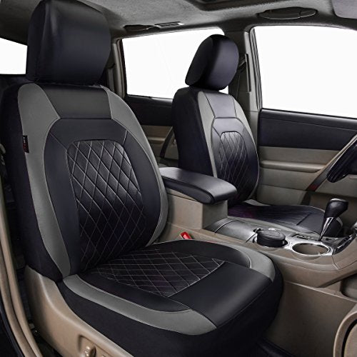 Universal Deluxe Pu Luxury Vinyl Faux Leather Car Seat Covers Full Set, Airbag Compatible, Breathable, Fit for Most Sedans, Vans, SUVs (Black and Gray) - color: Gray, size: Full Set
