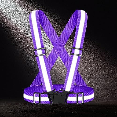 High Visibility Reflective Vest Safety Vest Running Reflective Gear Adjustable Reflective Vest for Walking,Jogging,Hiking,Night Cycling - color: Purple