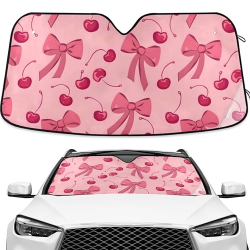 Bow Cherry Pink Windshield Sun Shade Blocks UV Rays Sun Visor Protector Sunshade Accordion Folding Sun Reflector Auto for Car Truck SUV to Keep Your Vehicle Cool - color: Pink