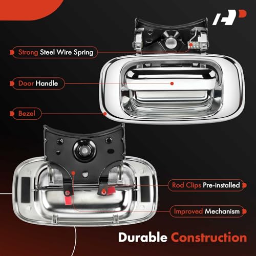 A-Premium - Tailgate Handle & Bezel Assembly - Compatible with 1999-2007 Chevy Silverado GMC Sierra 1500 2500 3500 - Chrome Finish Handle w/Rod Clips - Replace# 15997911, 15228539, 15228541, 15228540 - color: Chrome, size: Tailgate Handle & Bezel