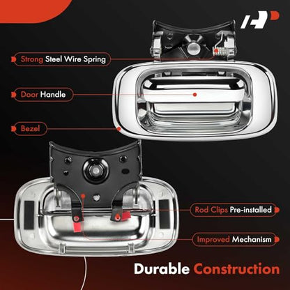 A-Premium - Tailgate Handle & Bezel Assembly - Compatible with 1999-2007 Chevy Silverado GMC Sierra 1500 2500 3500 - Chrome Finish Handle w/Rod Clips - Replace# 15997911, 15228539, 15228541, 15228540 - color: Chrome, size: Tailgate Handle & Bezel