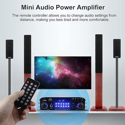 Romicta 4 Channel Bluetooth 5.0 Stereo Amplifier, 50Wx4 Home Audio Stereo Receiver, 1200W Max, USB/SD/FM, Class D HiFi Power Amp for Home Theater, Car & Karaoke, Includes Remote & Power Adapter - style: 4.0 CH (With FM)