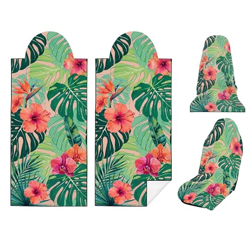 2 Pack Car Seat Towel Covers, Sweat-Proof Microfiber Seat Protectors for Gym, Running, Beach & Workout, Breathable Quick-Dry, Machine Washable, Green Tropical Floral Print, Universal Fit - color: Green Tropical Floral