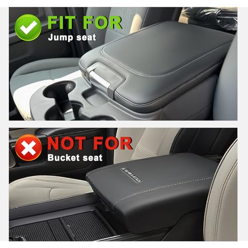 Muslogy Center Console Armrest Cover Fit for Dodge Ram1500 2013-2018 & Ram2500/3500 2013-2026 Accessories, Comfort Armrest Pad Console Lid Cushion Vegan Leather 1-Inch Extra Thick(Jump Seat ONLY) - size: 3) 13-18 |RAM1500| 13-25 RAM2500/3500|Jump,+Thick