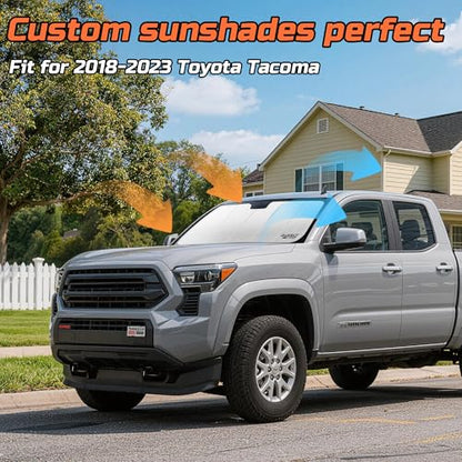 Windshield Sun Shade Compatible for 2018-2023 Toyota Tacoma Silver Reflective Foldable Front Sun Visor Sunshade Protector with Storage Bag Keep Interior Cool - size: 2018-2023-Toyota-Tacoma