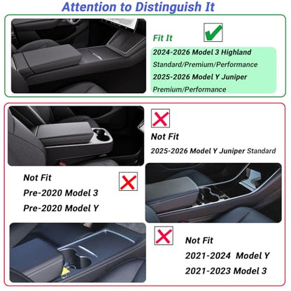 5PCS Center Console Organizer Compatible with 2025-2026 Tesla Model Y Juniper/2024-2026 Model 3 Highland Accessories, Hidden Storage Box, Cup Holder and Silicone Mat(Not Fit Juniper Standard) - size: 5pc for Model Y Juniper/ Model 3 Highland