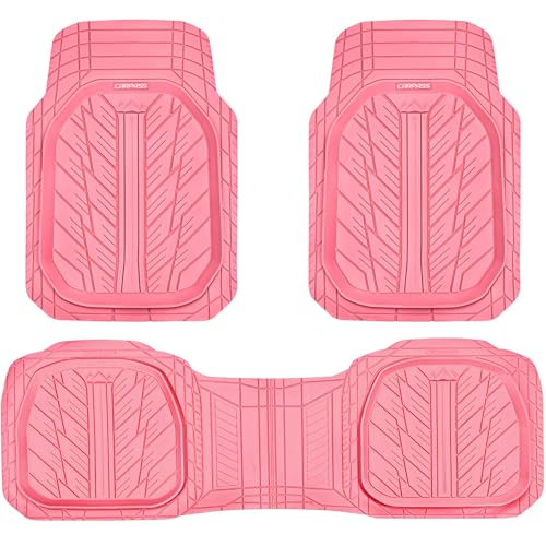 CAR PASS DeepDish Pink Floor Mats for Cars Full Set,Heavy Duty Rubber Car Mats 3-Piece,Universal Waterproof Trim-to Fit Automotive Floor Mats for Truck Van SUV, Durable All-Weather Car Mats (Pink) - color: All Pink