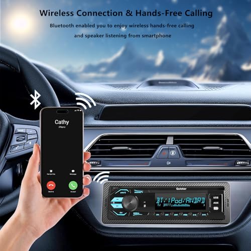 Single DIN Multimedia Car Stereo Radio,7 Character LCD,Bluetooth with Hands Free Calling & Music Streaming,USB Playback & AUX Input,AM/FM Radio Receiver Wireless Remote Control