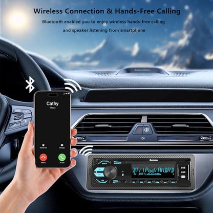 Single DIN Multimedia Car Stereo Radio,7 Character LCD,Bluetooth with Hands Free Calling & Music Streaming,USB Playback & AUX Input,AM/FM Radio Receiver Wireless Remote Control