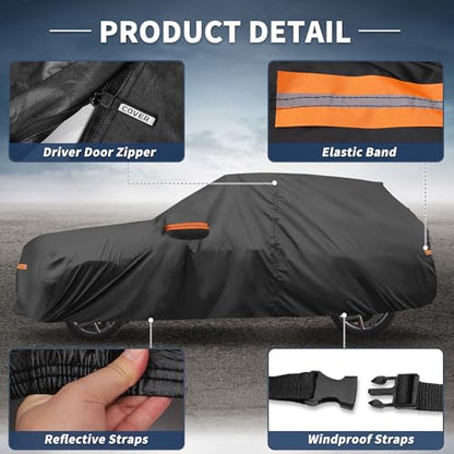 X AUTOHAUX Car Cover for Jeep Grand Cherokee 2002-2025 Aluminum Film Outdoor Waterproof Sun Rain Snow Hail Protection with Driver Door Zipper - size: For Jeep Grand Cherokee 2002-2023