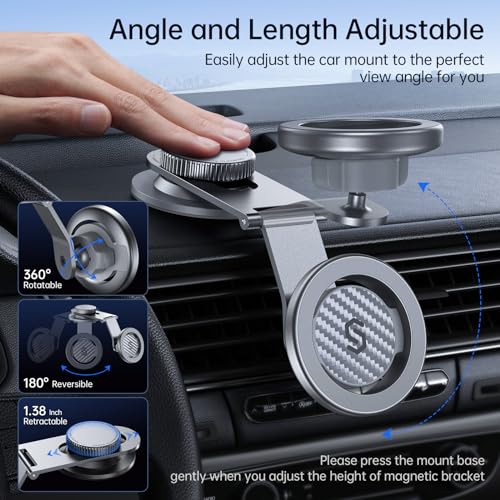 SYNCWIRE Fits MagSafe Car Mount for Universal Dashboard & Tesla Screen,Kevlar Silver Magnetic Phone Holder for Car,Super Stable Magnetic Car Phone Mount for iPhone 17 Pro Max 16 15 14 13 12&All Phones - color: Silver