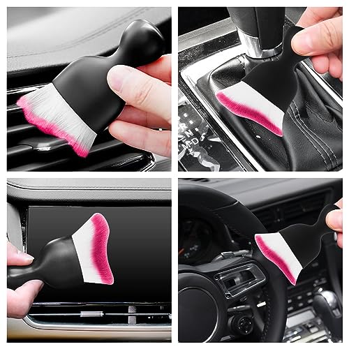 Car Interior Cleaning Brush Car Duster Interior with Ultra Soft Bristles Auto Detailing Brushes Dusting Car Accessories for Dashboard, AC Vents, Leather, Scratch-Free (2Pack_Red) - size: 2Pack_Red