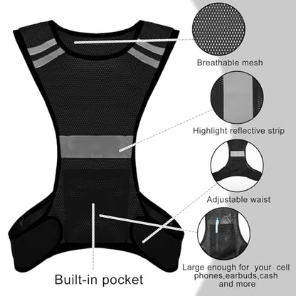 Ptwola Reflective Running Vest High Visibility Running Gear with Large Pocket Night Lightweight Reflective Safety Vest - color: Black