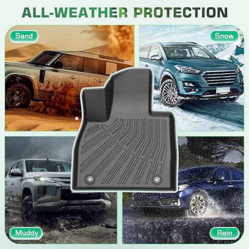 Floor Mats for Chevy Traverse 2007-2017 | 2008-2017 Buick Enclave | 2007-2017 GMC Acadia | 2007-2010 Saturn Outlook All Weather Custom Fit TPE Floor Liners for Traverse 1st, 2nd and 3rd Row - style: 3 Rows