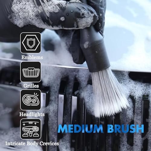 Car Detailing Brush Set Soft Bristles Ergonomic Handles for Air Vent Cleaning, Dashboard Dusting and Interior Wash, Black, 3pcs/Set - color: Black