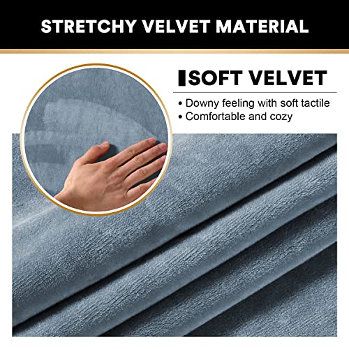 PrinceDeco 4 Pack Thick Velvet Stretch Armrest Covers for Chairs & Sofas - Non Slip, Stone Blue - color: Stone Blue