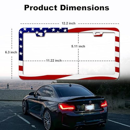 2 Packs License Plate Frame American Flag Printed Aluminum Metal Licence Plate Holder for Car Universal Fit for Men Women - color: Flag Printed