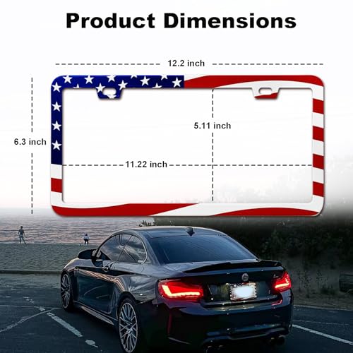 2 Packs License Plate Frame American Flag Printed Aluminum Metal Licence Plate Holder for Car Universal Fit for Men Women - color: Flag Printed