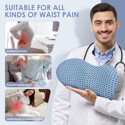 kasney Lumbar Support Pillow, Back Pillow for Low Back Pain Relief, Ergonomic Streamline Car Seat, Office Chair, Recliner and Bed (Blue) - color: Blue