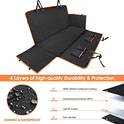 Dog Car Seat Cover for Back Seat, Waterproof Seat Protector Scratchproof Pet Hammock with 4 Bags Side Flaps, Washable Nonslip Backseat Protection for Cars Trucks and SUVs.
