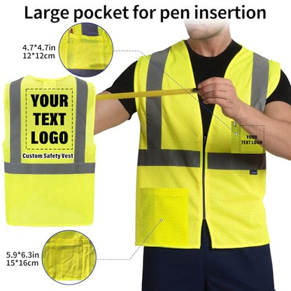 AYKRM 2 Pocket Mesh High Visibility Reflective Safety Vest for men & Women ANSI/ISEA 107 Standards - color: Yellow, size: Small