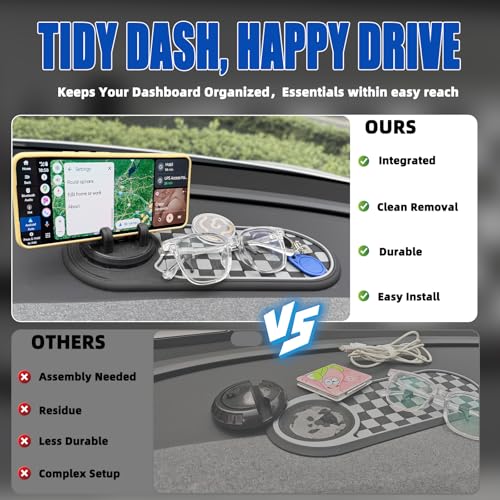 2 Pack Newly Upgraded Anti Slip Mat for Car Dashboard with Improved Phone Holder,Multifunctional Car Anti-slip Mat,360°Rotating Phone Mount,Multi-functional Support Anti-slip Pad for Sunglasses,Keys