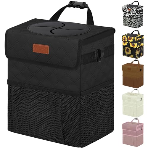 Vankor Car Trash Can for Cute, Bag Bin Hanging Waterproof Automotive Car Garbage Cans Leak Proof Vehicle Trash Can Diamond Pattern-Black - color: Quilted-Black, size: 2.2 Gallons