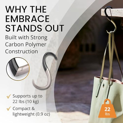 EMBRACE Purse Hook Hanger – Lightweight, Durable Teardrop S Hooks | Bag Clip Holds 22 lb Bags, Backpacks, Totes | Purse Charms for Women, Men Onyx & Taupe - color: onyx/taupe