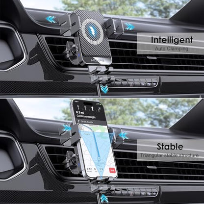 Wireless Car Charger, MOKPR 15W Fast Charging Auto-Clamping Car Charger Phone Mount Air Vent Cell Phone Holder Compatible iPhone 16/15/14/13/13 Pro/12 pro/12/11, Samsung Galaxy S23/S22/S21/S20, etc - color: Black