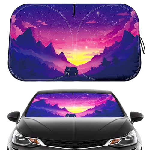 Car Windshield Sun Shade - Reflector Sunshade Offers Ultimate Protection for Car Interior, Cool Reflective Sun Blocker Fits Small Sedans, Mini SUVs - color: Purple sunset