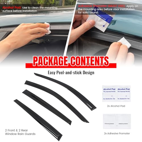IKON MOTORSPORTS Tape on Window Visors Compatible with 2025-2026 Nissan Kicks, Mugen Style Acrylic Somke Rain Guards, Side Window Wind Deflectors 4PCS