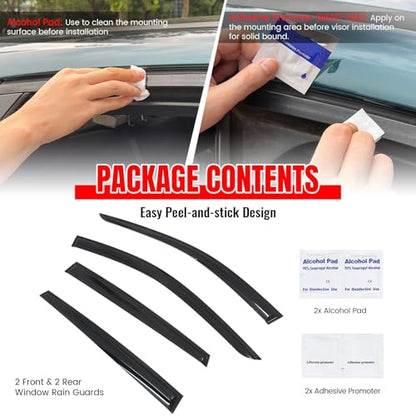 IKON MOTORSPORTS Tape on Window Visors Compatible with 2025-2026 Nissan Kicks, Mugen Style Acrylic Somke Rain Guards, Side Window Wind Deflectors 4PCS