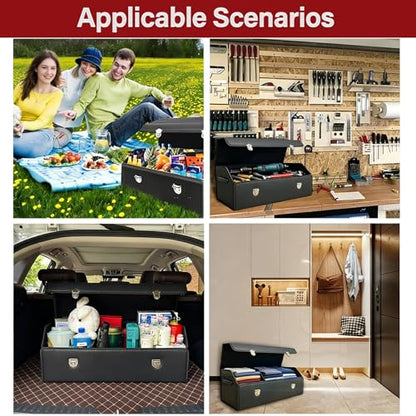 Car Organizers for Trunk for Suv Sedan, Leather Storage Box,Collapsible and Adjustable Black 14.9" L*12.2" W*11.8" H (Black 14.9" L*12.2" W*11.8" H) - size: Black 14.9"L*12.2"W*11.8" H