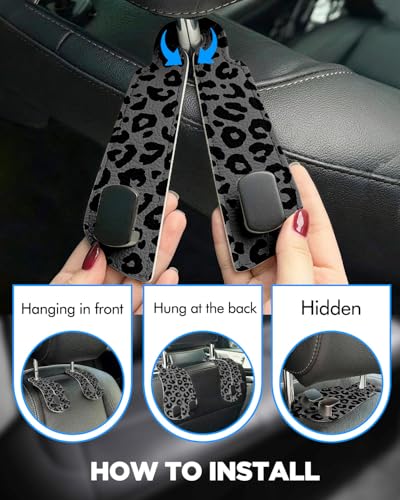 WOCOCN 2 Pack Car Purse Hook for Car Seat Headrest, Double-Sided PrintingPU Leather Purse Holder with Metal Hook, Cute Car Accessories for Women, Men (Car hook - Leopard print A) - color: Car hook - Leopard print A