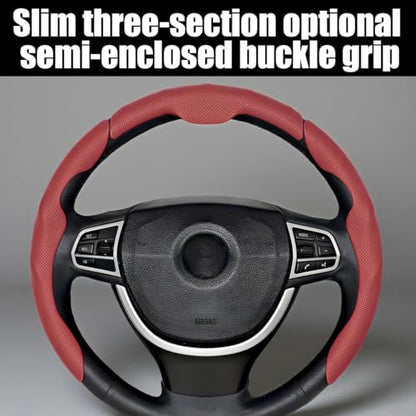 Car Steering Wheel Cover, Nappa Leather 15 Inch Snap-On 3PCS Set Vehicle Steer Wheel Wrap Protector, Non-Slip Automotive Interior Protection Accessories, Universal Fit (Black) - color: Black