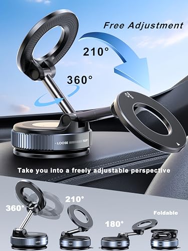 snanlen Upgraded 360° Nano Gel Vacuum Magnetic Phone Holder, 108+LBS Heavy Duty Suction Cup Phone Mount for Car Dashboard & Windshield, 3000gf MagSafe Compatible with iPhone 17/16 Pro Max - color: Black