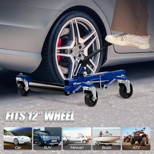 TUFFIOM Car Wheel Dolly Set of 4, Removable Mechanical 6000-lbs Car Skates, 12'' Wheel Vehicle Positioning Jack, Heavy Duty Rollers with Ratcheting Foot Pedal for Tire Auto Repair Moving, Blue - color: Blue