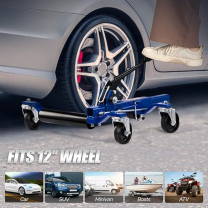 TUFFIOM Car Wheel Dolly Set of 4, Removable Mechanical 6000-lbs Car Skates, 12'' Wheel Vehicle Positioning Jack, Heavy Duty Rollers with Ratcheting Foot Pedal for Tire Auto Repair Moving, Blue - color: Blue