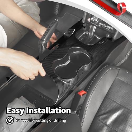 JWWY Carbon Fiber Interior Trim Kit for 2015–2023 Ford Mustang, Center Console Gear Shift Panel Window Lift Switch Door Handle Cover Interior Accessories 9PCS