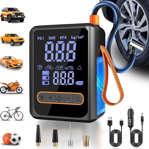 Tire Inflator Portable Air Compressor, 150PSI Dual-Cylinder, 12V DC and Cordless Air Pump, 3X Fast Inflation, with Digital Pressure Gauge, LED Light and Auto Shut-Off, for Car, Motorcycle, Bicycle