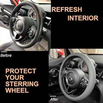 PINCTROT Nappa Leather Steering Wheel Cover, Slim Fit No Bulk Design, One Piece Leather with Breathable Perforation, Fit Like Gloves, Universal 14.5-15 Inch(Nappa Dark Gray) - color: 05.Dark Gray, size: Medium(Standard) Size[14 1/2''-15'']