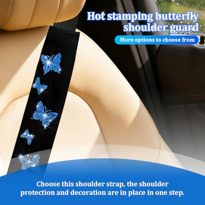 Car Seat Belt Covers, 2PCS Butterfly Soft Vehicle Seatbelt Shoulder Strap Pad Cushions, Comfortable Automotive Interir Harness Pad, Universal for SUV Automobile Truck (Blue) - color: Blue