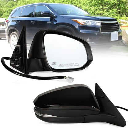 Right Passenger side Mirror Fits 2014-2019 Toyota Highlander With Power Glass, Heated,Turn Signal and Manual Folding,Without Blind Spot Match Black Replace 87910-0E140(6Pins) - color: Black, size: 6Pins-Right