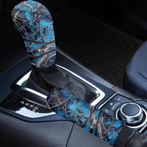 KEIAHUAN Car Gear Shift Knob Cover & Handbrake Covers Set Blue Camo Hunting Car Decoration Accessories Stick Protector Universal Fit Auto SUV Trucks - color: Blue Camo Hunting