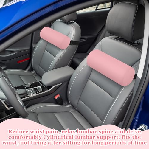 Wenqik 2 Pcs Lumbar Support Pillow Lumbar Roll Lower Pillow Office Seat Cushion with Adjustable Strap and Washable Cover for Travel Gaming Chair Car Seat Pain Relief(Pink) - color: Pink