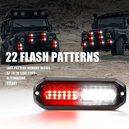 WINECO 12 Led POV Emergency Fire Strobe Lights, Red White Firefighter Surface Mount Grille Grill Warning Flashing Light Caution Construction Hazard Light Bar for Trucks Vehicles - color: Red White