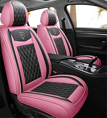 Car Seat Covers Front Seats, Super Luxurious Heavy Universal Duty Waterproof Leather Automotive Vehicle Cover for Cars SUV Pick-up Truck, Non-Slip Seat Pink Car Accessories (2 PCS Front/Black Pink) - color: 2 PCS Front/Black Pink