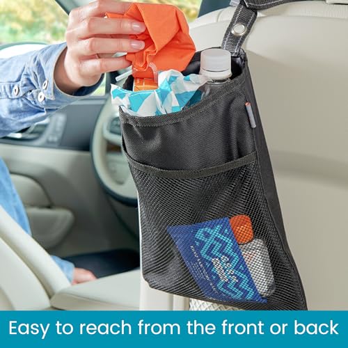 High Road TrimTrash Hanging Car Garbage Bag - Slim and Leakproof Car Trash Bag with Magnetic Closure and Storage Pocket - Attaches to Seat, Glovebox or Console - color: Black