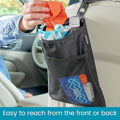 High Road TrimTrash Hanging Car Garbage Bag - Slim and Leakproof Car Trash Bag with Magnetic Closure and Storage Pocket - Attaches to Seat, Glovebox or Console - color: Black