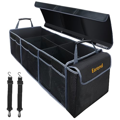 Car Trunk Organizer with Lid,Collapsible Car Storage Organizer with Multi Compartments and Securing Straps for SUV,Sedan,Jeep-Black & Grey - color: Black&Grey, size: Without Cooler
